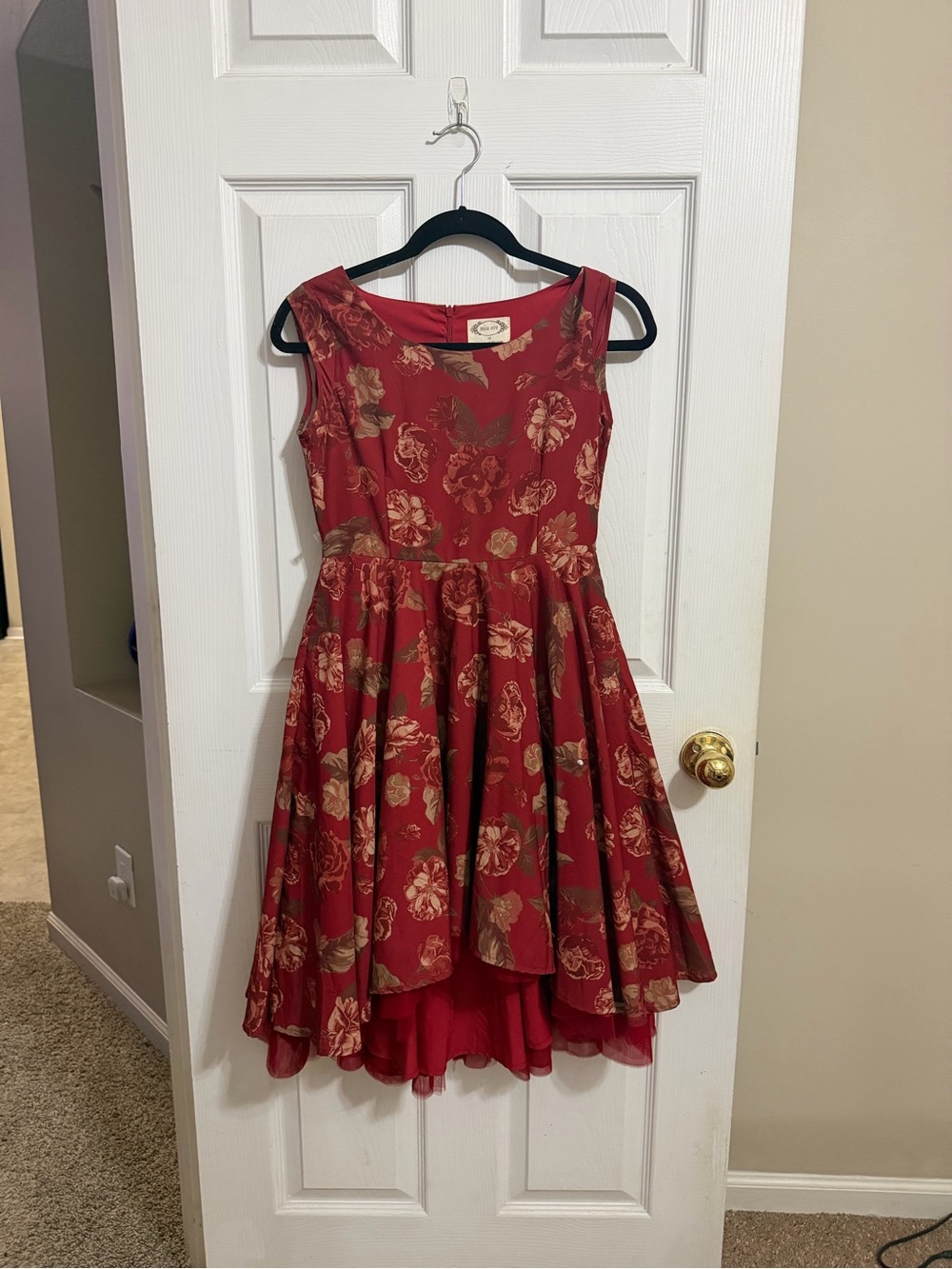 Joyfolie Red Dress with Gold Floral Print